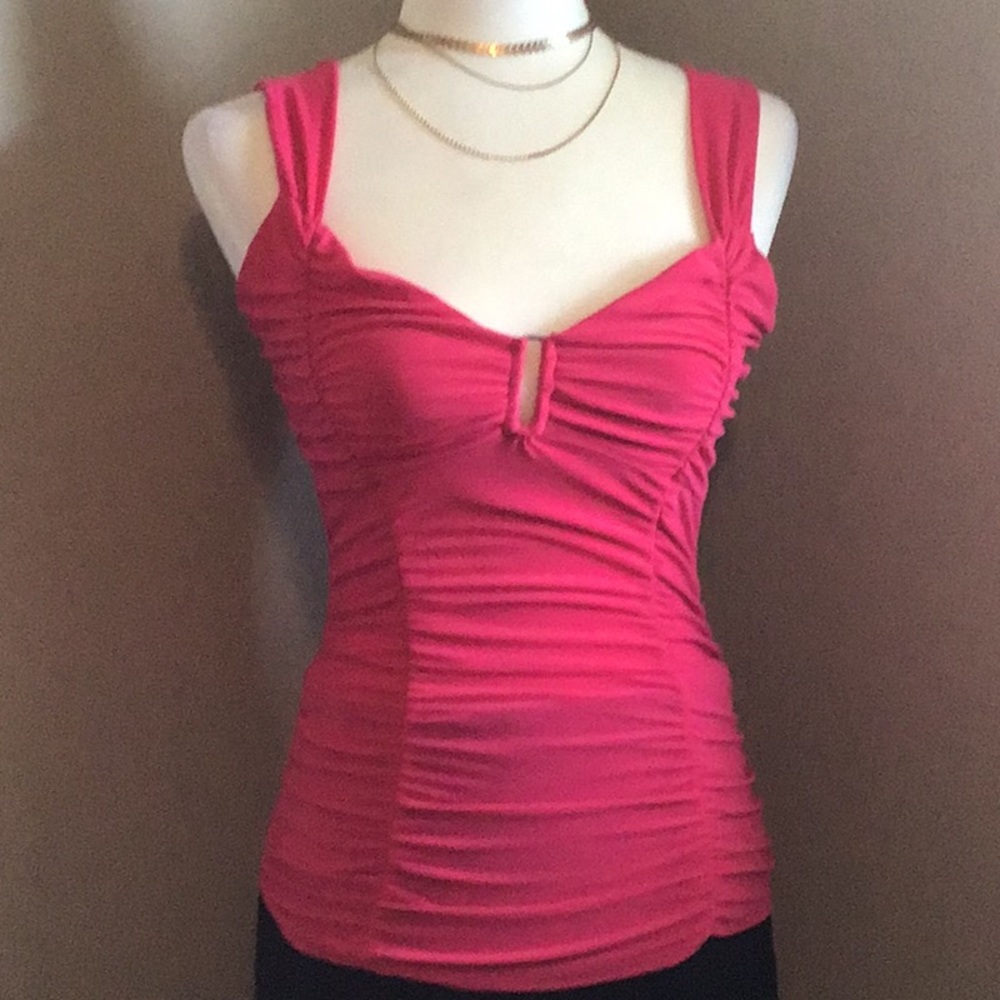 Hot Pink Ruch Tank Top - Picture 2 of 4